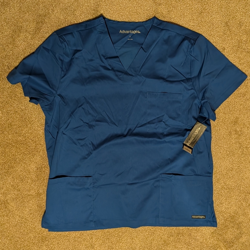 UA Advantage STRETCH Men's 6-Pocket V-Neck Scrub Top AB615 Royal Blue Large NWT